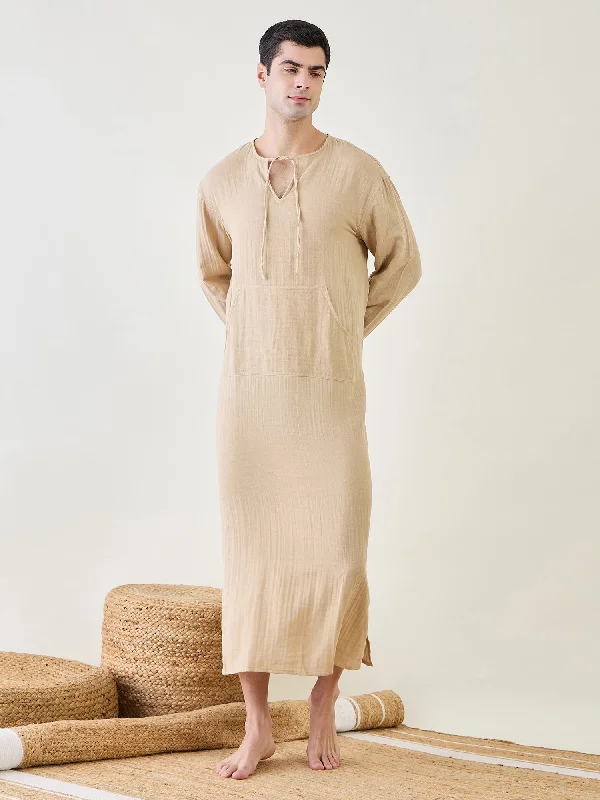 Today's Deal Mens Beige Cotton Kaftan Robe