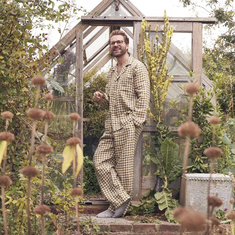 Weekend Discounts to Enjoy Men's Botanical Green Gingham Linen Pajama Set