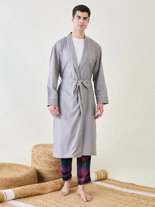 Weekend Discounts You Deserve Mens Grey Cotton Night Robe