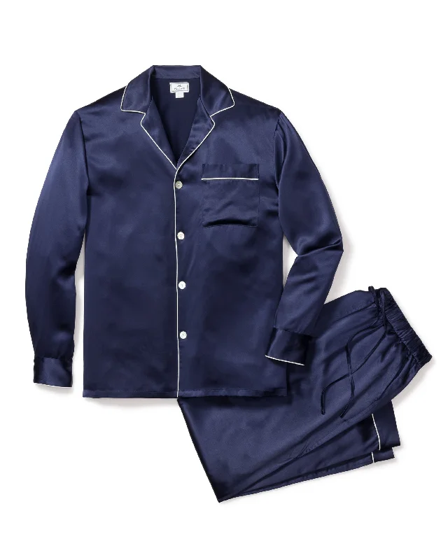 Super Sale Men's Silk Pajama Set in Navy