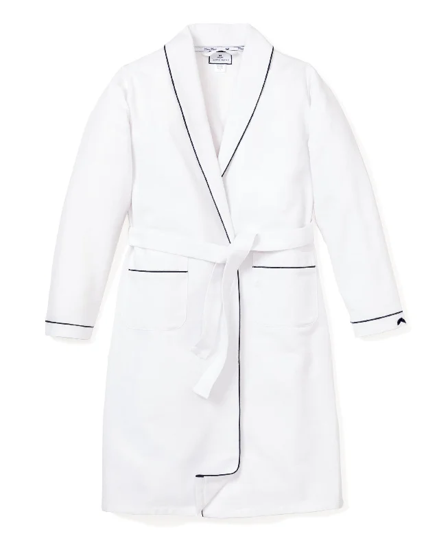 Don't Delay Men's Flannel Robe in White with Navy Piping
