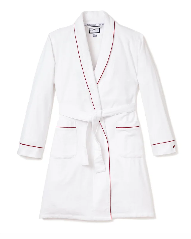 Early Access Men's Flannel Robe in White with Red Piping