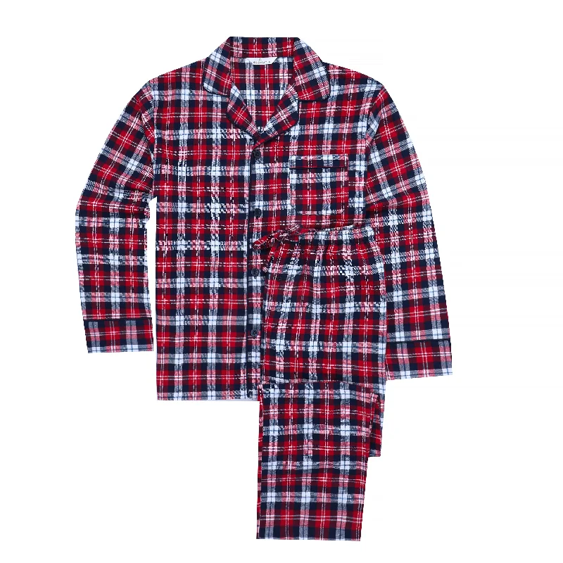 Discount Mania Mens 100% Cotton Flannel Pajama Set with Pant Pockets & Drawstring