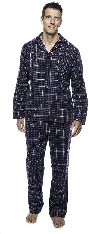 Special Price Men's Flannel Pajama Set - Plaid Blue-Black