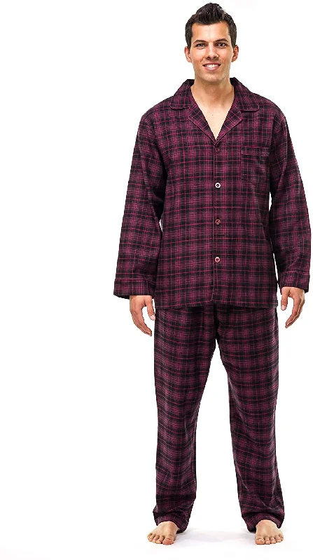 Mega Discount Men's Flannel Pajama Set - Plaid Burgundy-Black