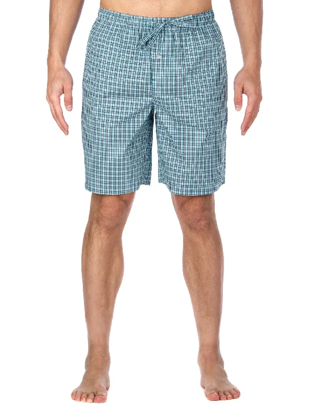 Weekend Discounts to Delight Men's Bamboo Sleep/Lounge Shorts - Plaid Aqua-Black
