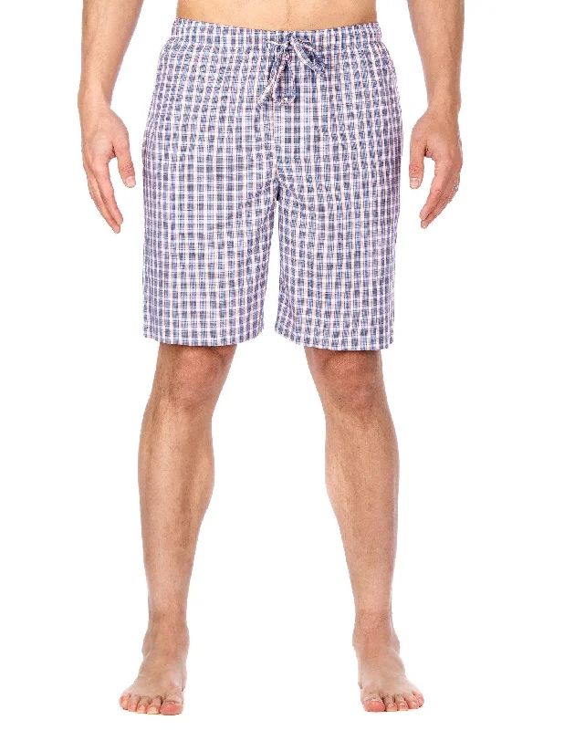 Weekend Bargains to Sizzle Men's Bamboo Sleep/Lounge Shorts - Plaid Blue-Red-Black