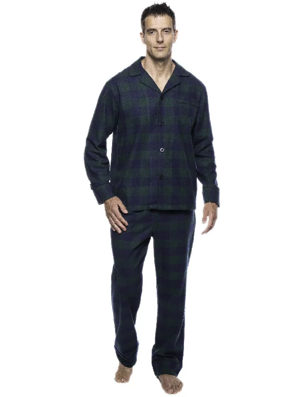 Limited Offer Box Packaged Men's Premium 100% Cotton Flannel Pajama Sleepwear Set - Gingham Green/Navy