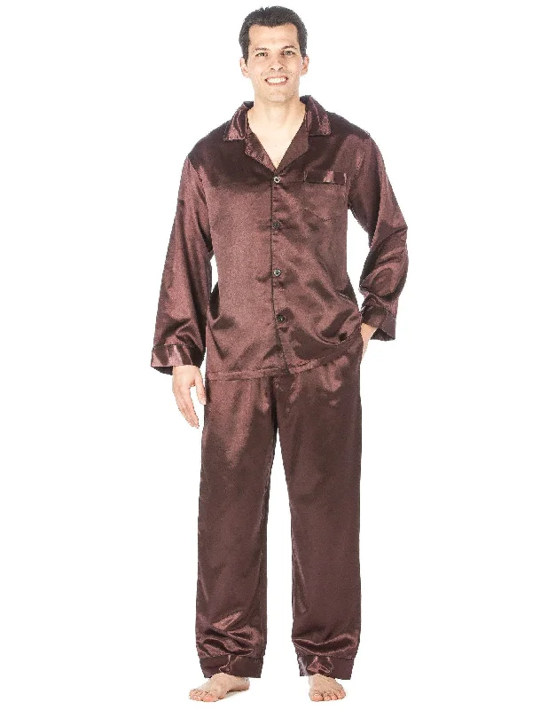 Deep Savings Men's Premium Satin Pajama Sleepwear Set - Burgundy
