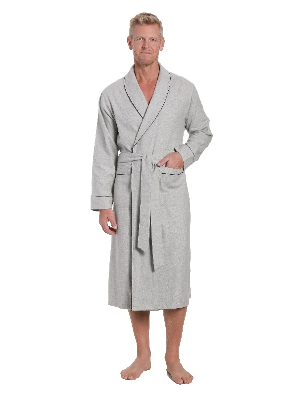 Time-Sensitive Mens Premium 100% Cotton Flannel Robe - Heather Gray