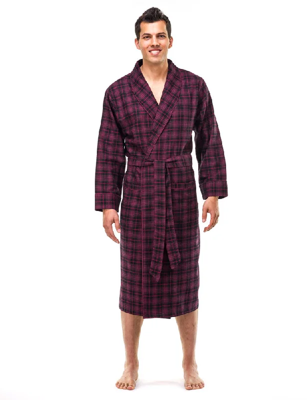 Fantastic Savings Mens Premium Flannel Robe - [Black/Burgundy Plaid]