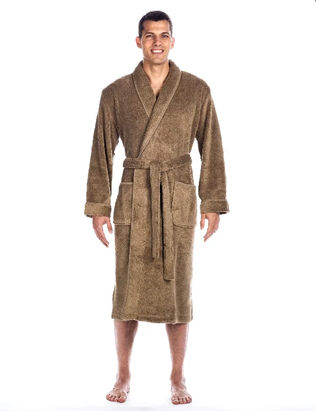 Can't Beat Men's Premium Coral Fleece Plush Spa/Bath Robe - Capuccino