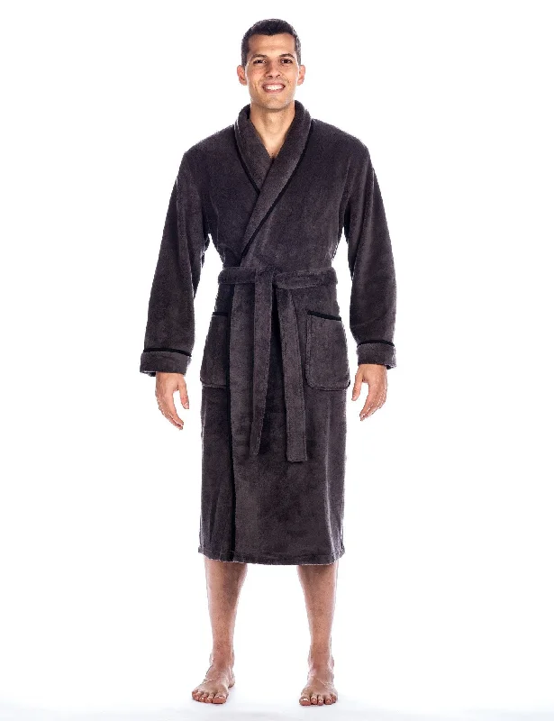 Steal Deal Men's Premium Coral Fleece Plush Spa/Bath Robe - Dark Gray