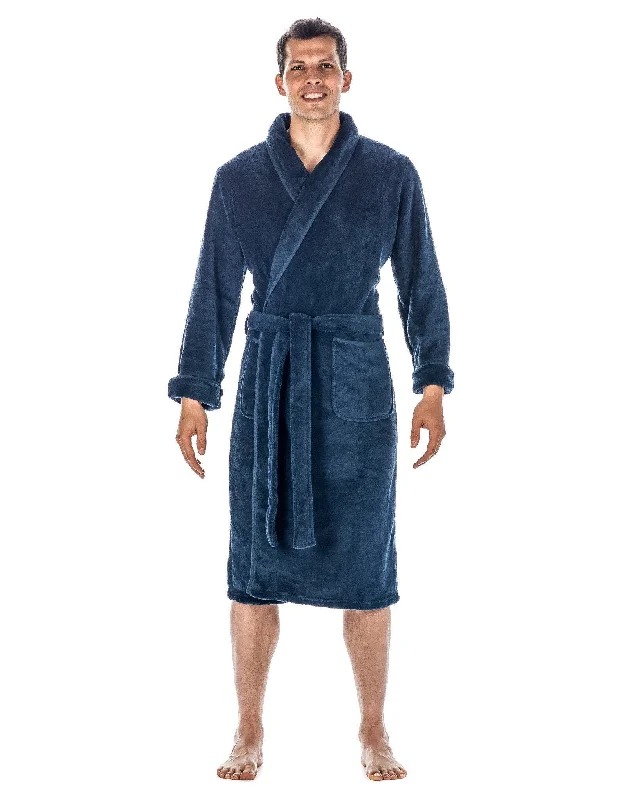 Savings Event Men's Premium Coral Fleece Plush Spa/Bath Robe - Navy