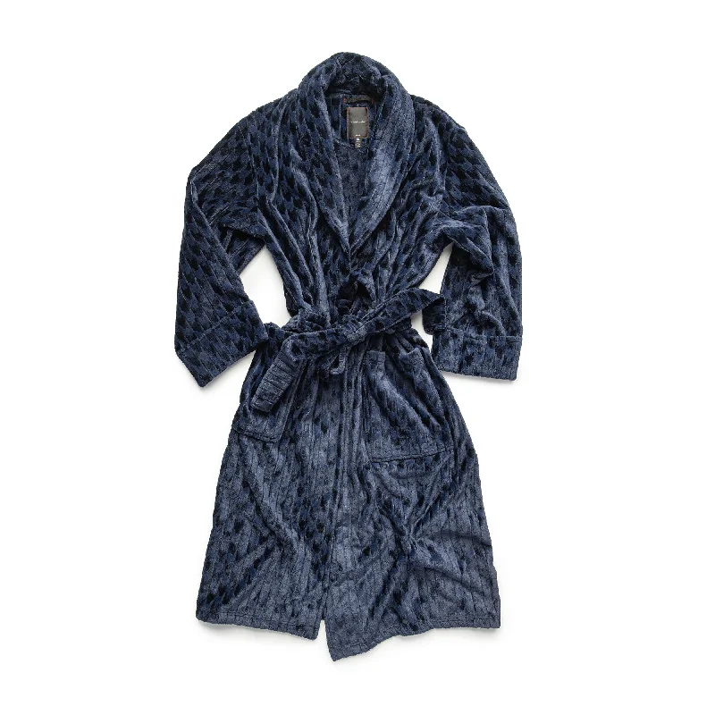Special Buy Plush Striped Houndstooth Robe in Navy