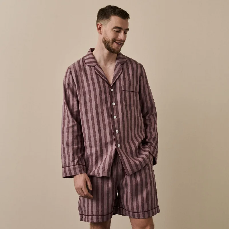 Year-End Deals Men's Port & Woodrose Striped Linen Pajama Short Set