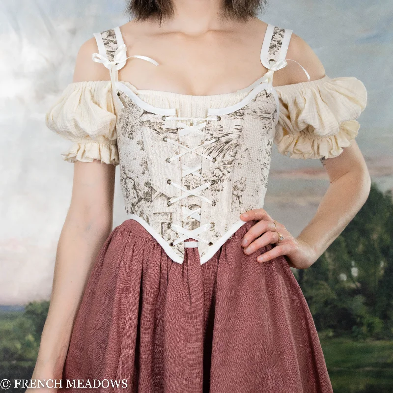 READY TO SHIP Ivory and Brown Toile Renaissance Bodice