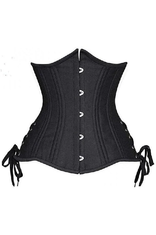 Top Drawer Black Satin Double Steel Boned Curvy Cut Waist Cincher Corset w/Lace-Up Sides