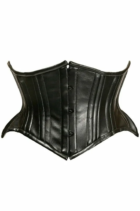 Top Drawer Black Faux Leather Double Steel Boned Curvy Cut Waist Cincher