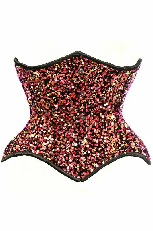 Top Drawer Multi Pink Sequin Curvy Cut Waist Cincher Corset