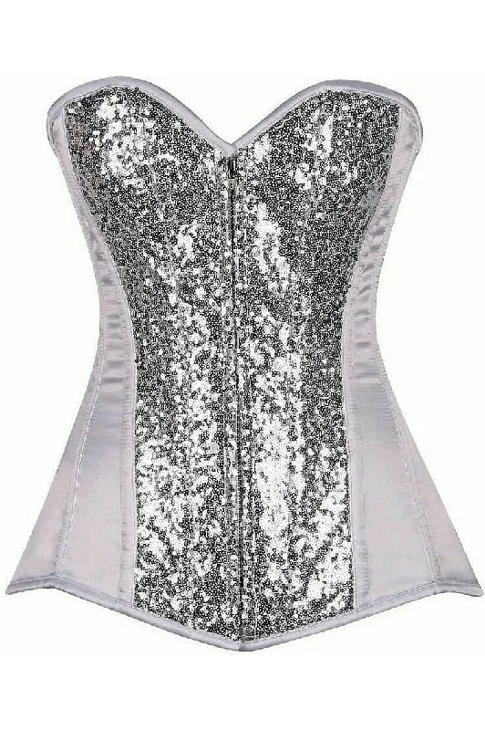 Top Drawer White/Silver Sequin Steel Boned Corset