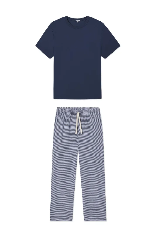 Low Price Men's Pima Sleep Short-Long Set in True Navy