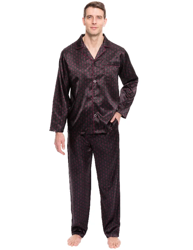 Stock Up Mens Satin Sleepwear/Pajama Set - Paisley Black/Fig