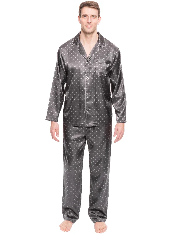 Half Price Mens Satin Sleepwear/Pajama Set - Diamond Squares Dark Grey