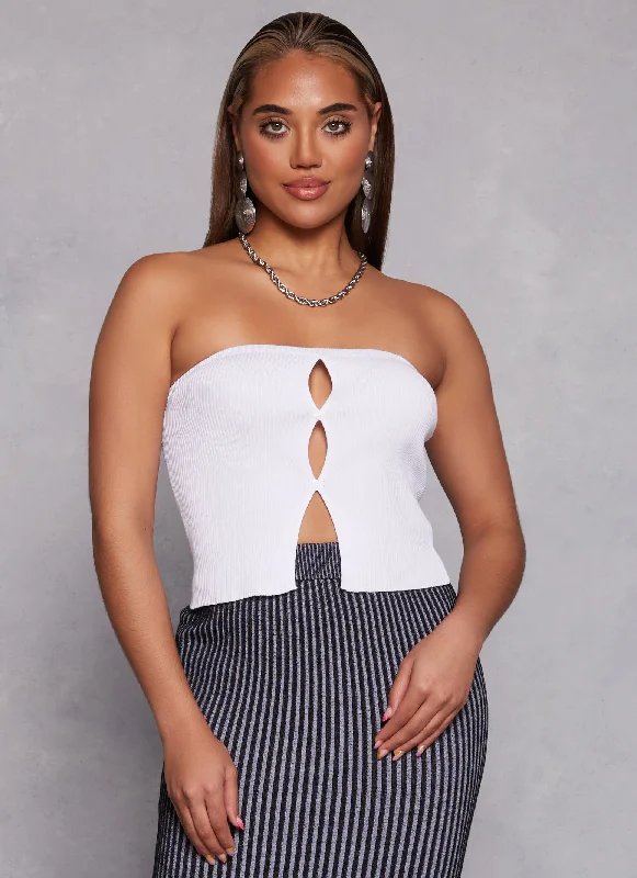 Ribbed Knit Button Front Tube Top