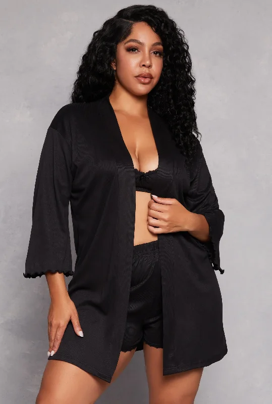 Today Only Plus Size Lace Trim Pajama Bralette and Shorts with Robe