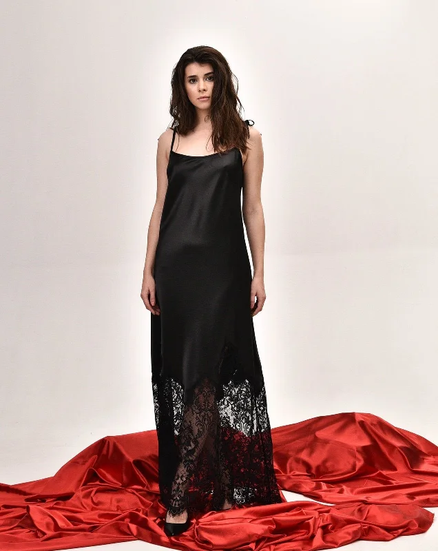 Weekend Specials to Relish Black Silk Nightgown With Lace Hem