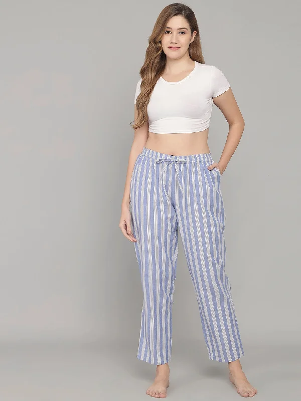 Hurry In Trendy Stripe Print Pyjama - Blue & White