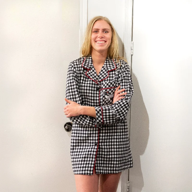 Midnight Sale 105 / Woman's Classic Flannel Nightshirt / Small Black Check with Loon