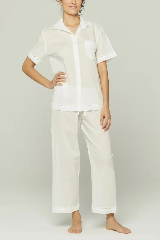 Weekend Discounts to Grab Short Sleeve Cropped Pant PJ Set - White