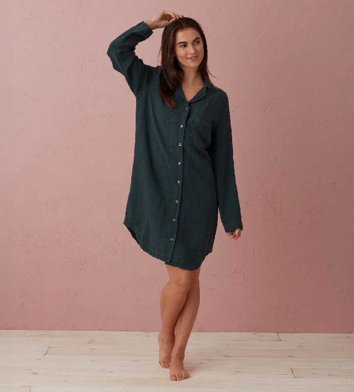 Mega Sale Darkest Spruce Bella 100% Linen Nightshirt