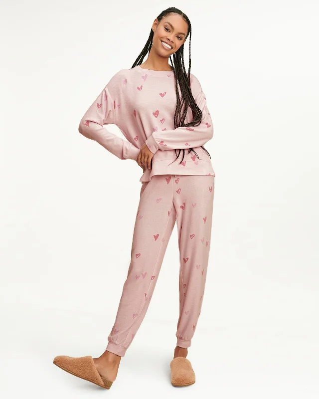 Weekend Savings Sensation Elora Long Sleeve Jogger Set in Pink Hearts