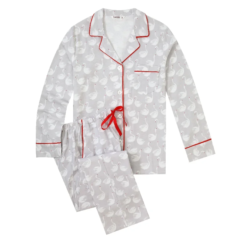Weekend Specials Just for You Flannel People Women Pajamas Set - 100% Cotton Flannel Pajamas Women Warm PJs Set - Swans - Gray-White Weekend Specials Just for You Flannel People Women Pajamas Set - 100% Cotton Flannel Pajamas Women Warm PJs Set - Swans - Gray-White