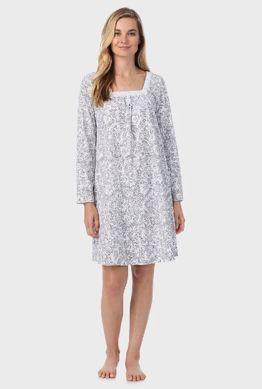 Weekend Discounts to Enjoy Grey Paisley Cotton Short Nightgown