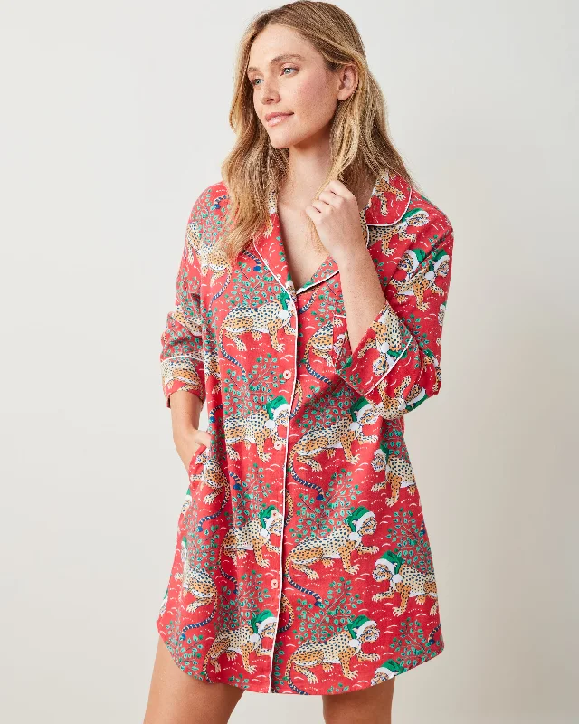 Weekend Discounts to Relish Holly Jolly Bagheera - Flannel Sleep Shirt - Ruby