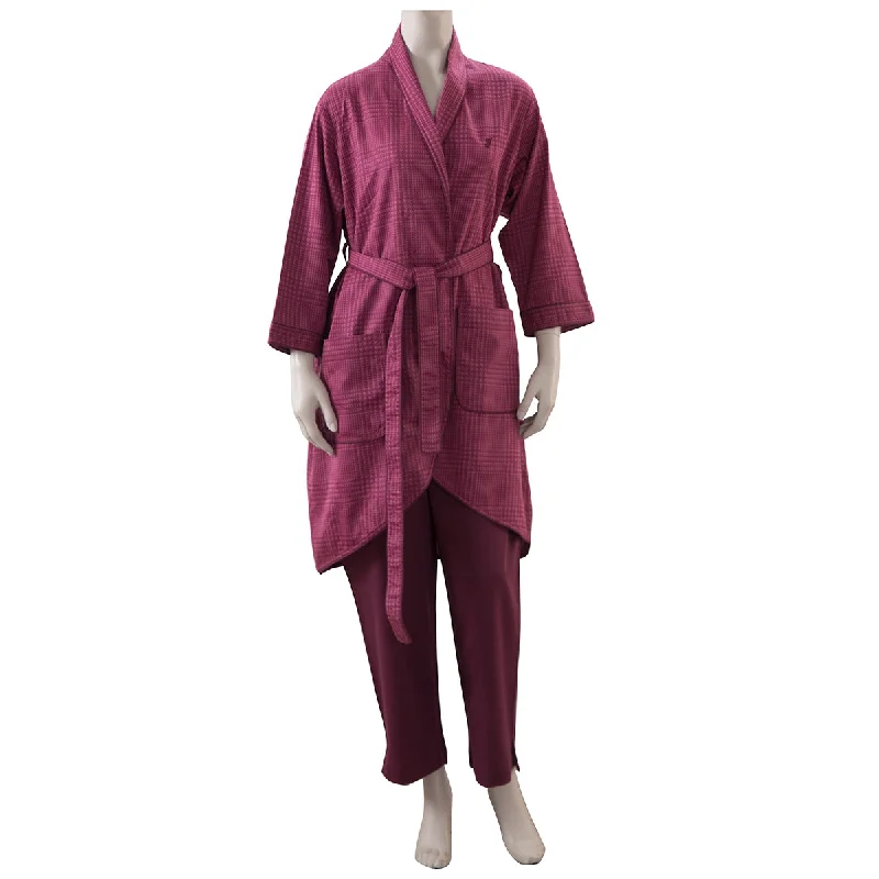 Extra Discount Houndstooth 100% Cotton Printed Purple Women Large-X Large Loungewear Robe Set With Pyjama