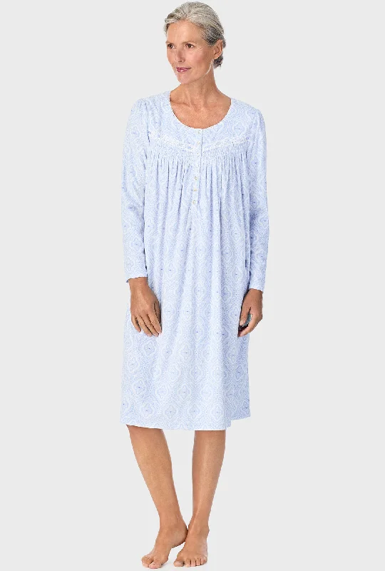 Weekend Bargains to Cherish Ice Blue Geo Long Sleeve Nightgown