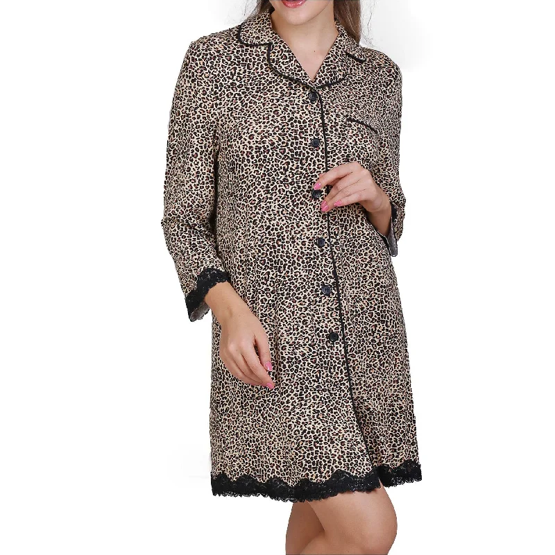 Weekend Offers That Tempt Leopard Print Sleepshirt with Lace Trim