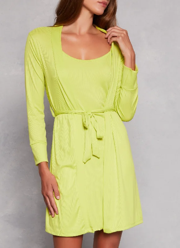 Crazy Savings Ribbed Knit Cami Nightgown and Robe