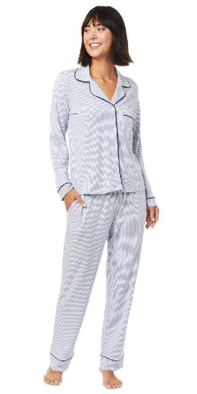 Weekend Bargains to Sizzle Classic Knit Pajama Set - Simple Blue Stripes