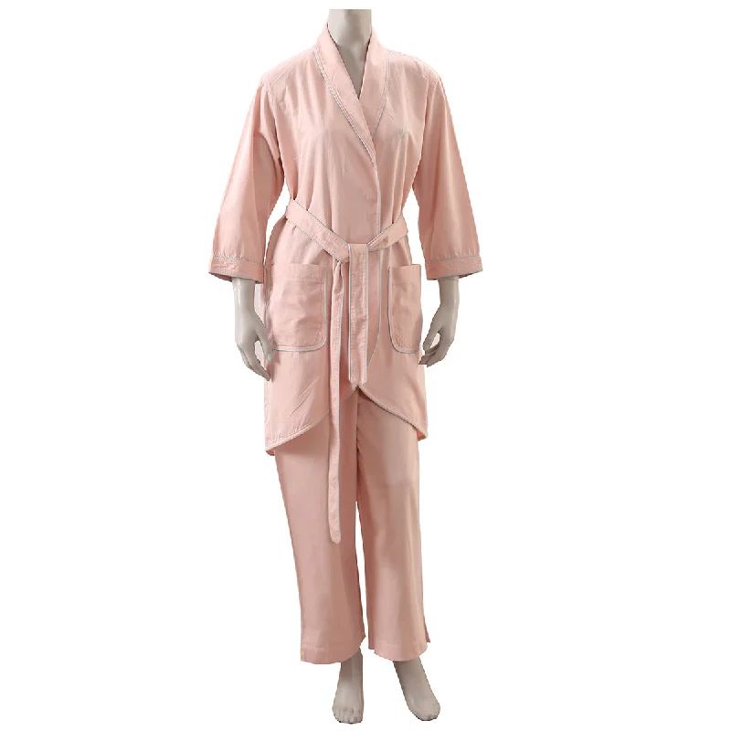 Don't Miss Out Melina 100% Cotton Solid Pink Women Large-X Large Loungewear Robe Set