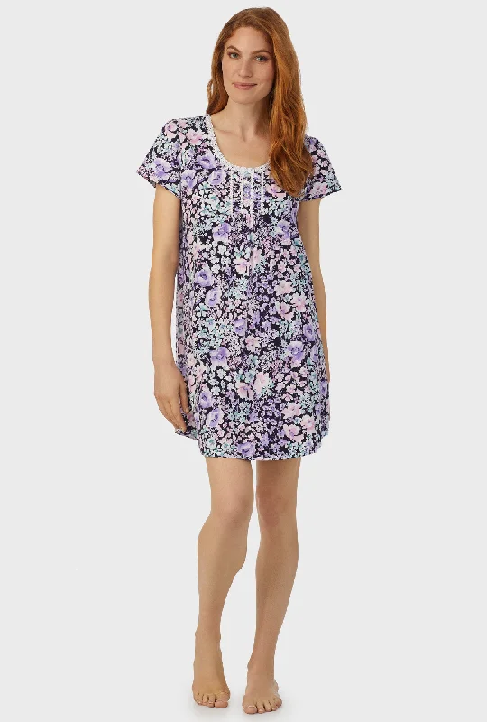 Massive Savings Midnight Blue Floral Cap Sleeve Nightshirt