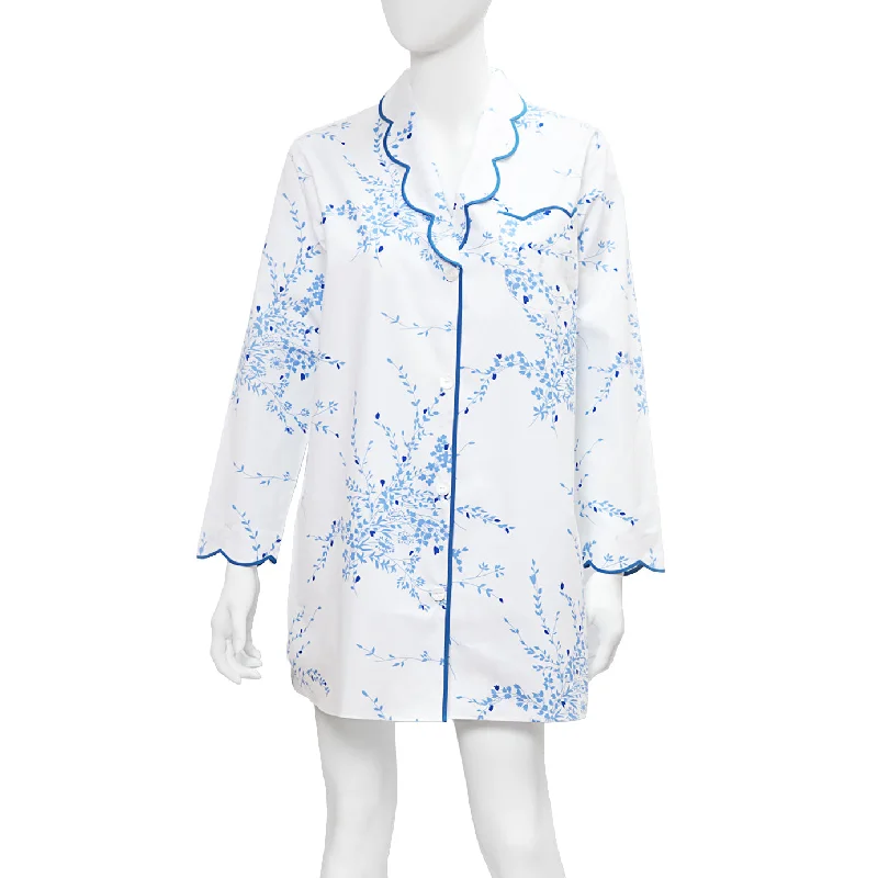 Steal Deal Nathalie Long Sleeve Nightshirt - Jeté de Fleurs Blue