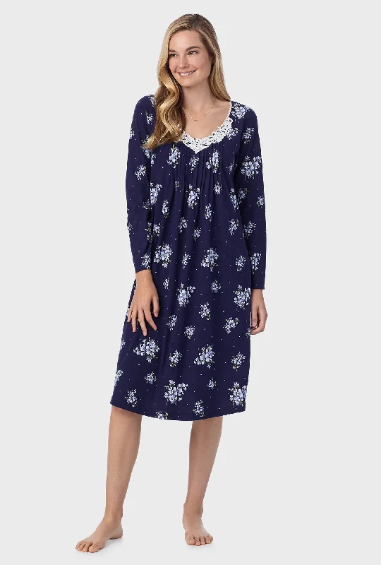 Year-End Sale Navy Bouquet Cotton Waltz Nightgown