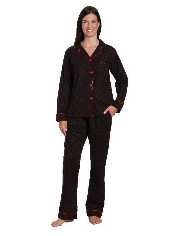 Weekend-Only Price Drops Womens Premium 100% Cotton Flannel Pajama Sleepwear Set - Doodle Hearts Black-Red Weekend-Only Price Drops Womens Premium 100% Cotton Flannel Pajama Sleepwear Set - Doodle Hearts Black-Red