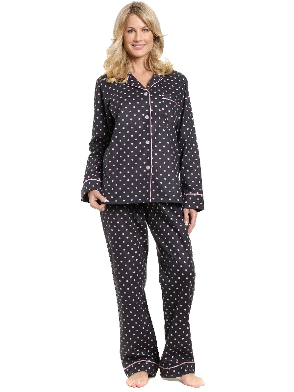 Weekend Savings Delight Womens Premium 100% Cotton Flannel Pajama Sleepwear Set - Dots Diva Gray-Pink Weekend Savings Delight Womens Premium 100% Cotton Flannel Pajama Sleepwear Set - Dots Diva Gray-Pink
